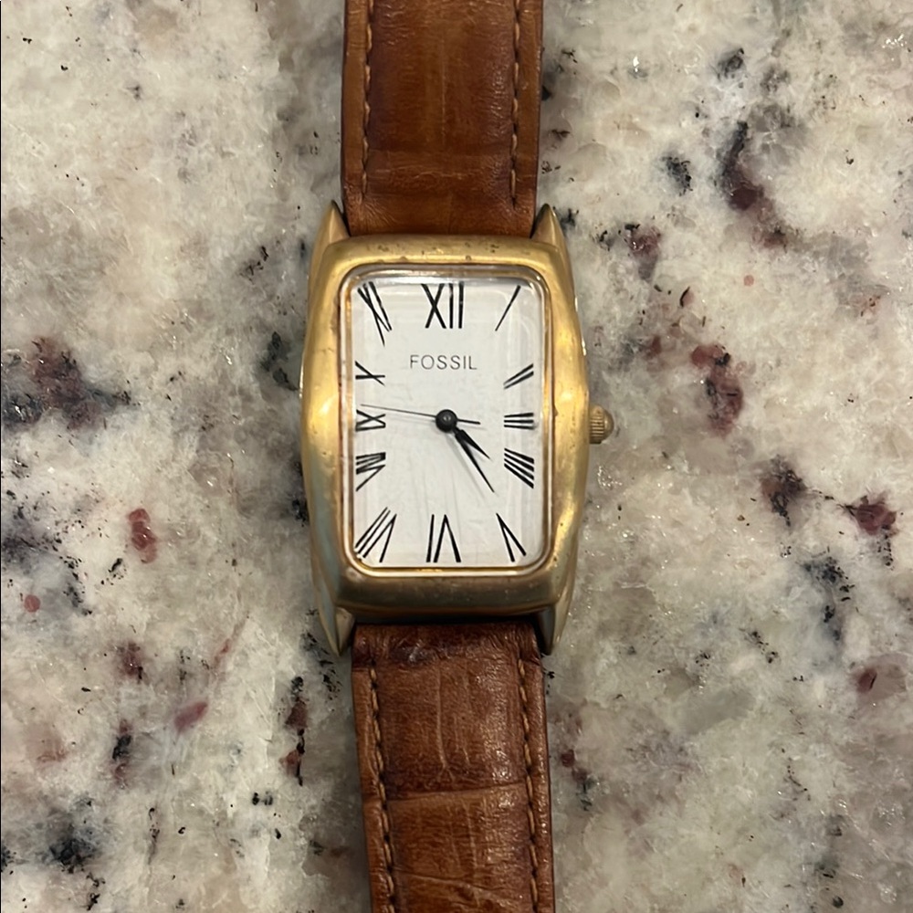Fossil Gold Case Brown Leather Strap Watch